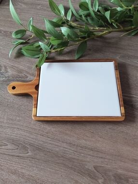 Holiday Home Acacia Wood Ceramic Serving Board Tray New Cheese Salami Veggies